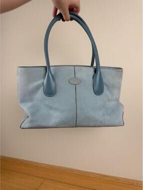 Vintage Tod’s D-Styling Small Tote Blue Suede Leather Handbag Made in Italy